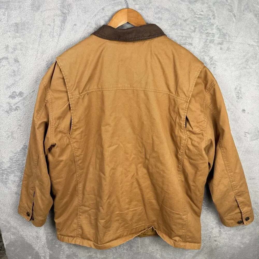 Vtg Canvas Chore Barn Jacket‎ Coat Men's 2XL Oak Hill Brown Front Zip Button